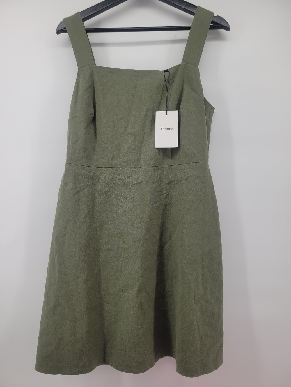 Theory Olive Square-Neck Sleeveless Linen Dress Size 8